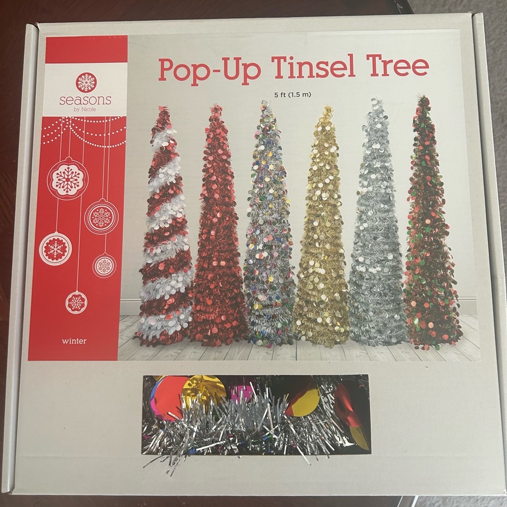 Brand new inbox – pop-up multicolor tinsel tree